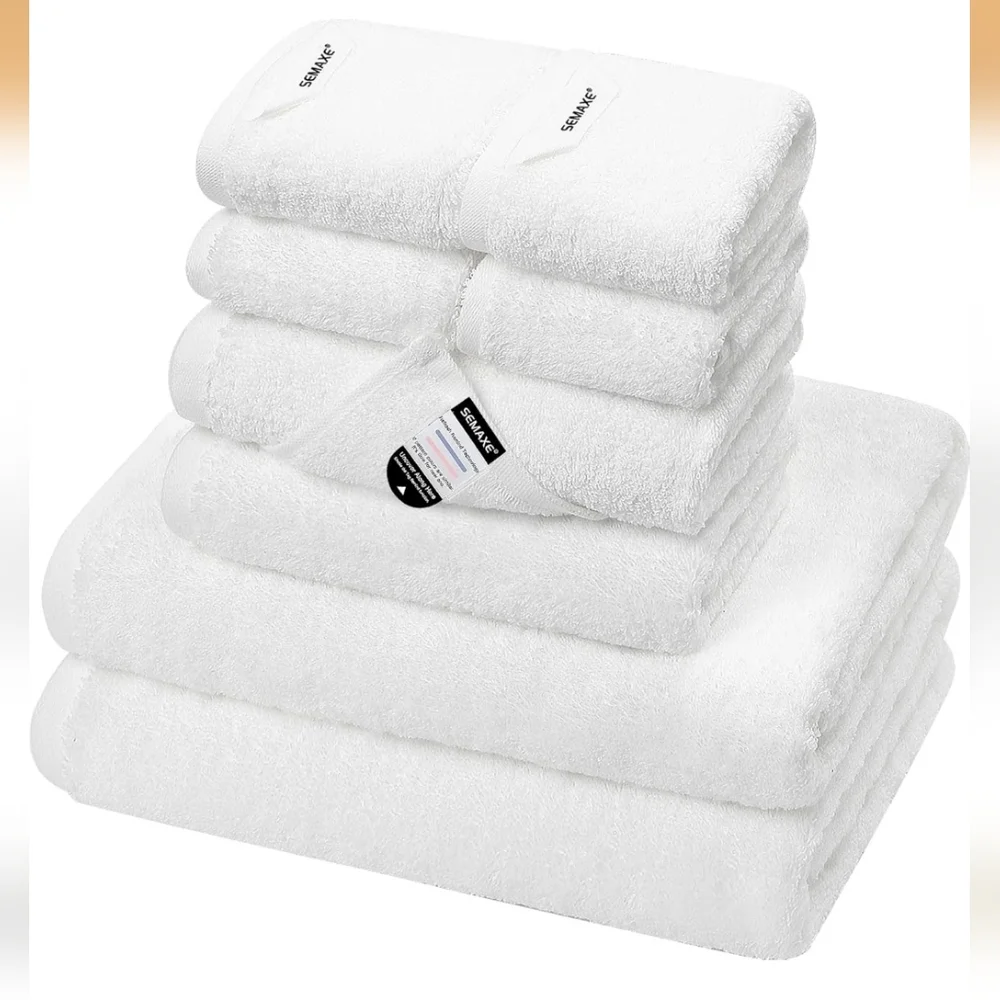 SEMAXE White Towel Set, 100% Cotton with Hanging Loops, 8piece Set